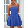 imagePRETTYGARDEN Womens Bubble Mini Dress 2025 Summer Strapless Tube Top Short A Line Sundress Trendy Casual Smocked DressesBlue