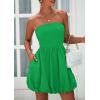 imagePRETTYGARDEN Womens Bubble Mini Dress 2025 Summer Strapless Tube Top Short A Line Sundress Trendy Casual Smocked DressesGreen