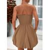 imagePRETTYGARDEN Womens Bubble Mini Dress 2025 Summer Strapless Tube Top Short A Line Sundress Trendy Casual Smocked DressesKhaki