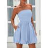 imagePRETTYGARDEN Womens Bubble Mini Dress 2025 Summer Strapless Tube Top Short A Line Sundress Trendy Casual Smocked DressesLight Blue