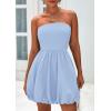 imagePRETTYGARDEN Womens Bubble Mini Dress 2025 Summer Strapless Tube Top Short A Line Sundress Trendy Casual Smocked DressesLight Blue