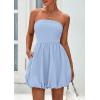 imagePRETTYGARDEN Womens Bubble Mini Dress 2025 Summer Strapless Tube Top Short A Line Sundress Trendy Casual Smocked DressesLight Blue