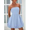 imagePRETTYGARDEN Womens Bubble Mini Dress 2025 Summer Strapless Tube Top Short A Line Sundress Trendy Casual Smocked DressesLight Blue