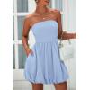 imagePRETTYGARDEN Womens Bubble Mini Dress 2025 Summer Strapless Tube Top Short A Line Sundress Trendy Casual Smocked DressesLight Blue