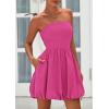 imagePRETTYGARDEN Womens Bubble Mini Dress 2025 Summer Strapless Tube Top Short A Line Sundress Trendy Casual Smocked DressesRose Red