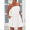 imagePRETTYGARDEN Womens Bubble Mini Dress 2025 Summer Strapless Tube Top Short A Line Sundress Trendy Casual Smocked DressesWhite