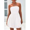 imagePRETTYGARDEN Womens Bubble Mini Dress 2025 Summer Strapless Tube Top Short A Line Sundress Trendy Casual Smocked DressesWhite