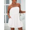 imagePRETTYGARDEN Womens Bubble Mini Dress 2025 Summer Strapless Tube Top Short A Line Sundress Trendy Casual Smocked DressesWhite