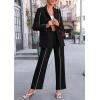 imagePRETTYGARDEN Womens Fall Spring 2 Piece Blazer Outfits Business Casual Oversized Jacket Wide Leg Work Pants Dressy Suit SetBlack
