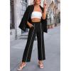 imagePRETTYGARDEN Womens Fall Spring 2 Piece Blazer Outfits Business Casual Oversized Jacket Wide Leg Work Pants Dressy Suit SetBlack