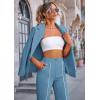 imagePRETTYGARDEN Womens Fall Spring 2 Piece Blazer Outfits Business Casual Oversized Jacket Wide Leg Work Pants Dressy Suit SetBlue