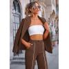 imagePRETTYGARDEN Womens Fall Spring 2 Piece Blazer Outfits Business Casual Oversized Jacket Wide Leg Work Pants Dressy Suit SetCoffee