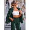 imagePRETTYGARDEN Womens Fall Spring 2 Piece Blazer Outfits Business Casual Oversized Jacket Wide Leg Work Pants Dressy Suit SetDark Green