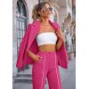 imagePRETTYGARDEN Womens Fall Spring 2 Piece Blazer Outfits Business Casual Oversized Jacket Wide Leg Work Pants Dressy Suit SetRose Red