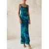 imagePRETTYGARDEN Womens Floral Bodycon Maxi Dress 2025 Summer Beach Sundress Sleeveless Spaghetti Strap Wedding Guest DressGreen Floral