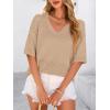 imagePRETTYGARDEN Womens Short Sleeve Sweater Tops 2025 Spring Summer Casual V Neck Ribbed Knit Trendy Eyelet Blouse T ShirtsDark Apricot