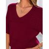 imagePRETTYGARDEN Womens Short Sleeve Sweater Tops 2025 Spring Summer Casual V Neck Ribbed Knit Trendy Eyelet Blouse T ShirtsWine Red