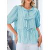 imagePRETTYGARDEN Womens Tie Front Striped Shirt 2025 Summer Trendy Fashion Cute Babydoll Tops Peplum Puffy Sleeve BlouseBlue Green