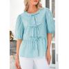 imagePRETTYGARDEN Womens Tie Front Striped Shirt 2025 Summer Trendy Fashion Cute Babydoll Tops Peplum Puffy Sleeve BlouseBlue Green