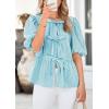 imagePRETTYGARDEN Womens Tie Front Striped Shirt 2025 Summer Trendy Fashion Cute Babydoll Tops Peplum Puffy Sleeve BlouseBlue Green