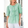 imagePRETTYGARDEN Womens Tie Front Striped Shirt 2025 Summer Trendy Fashion Cute Babydoll Tops Peplum Puffy Sleeve BlouseGreen
