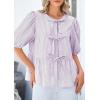 imagePRETTYGARDEN Womens Tie Front Striped Shirt 2025 Summer Trendy Fashion Cute Babydoll Tops Peplum Puffy Sleeve BlouseLight Purple