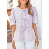 imagePRETTYGARDEN Womens Tie Front Striped Shirt 2025 Summer Trendy Fashion Cute Babydoll Tops Peplum Puffy Sleeve BlouseLight Purple