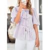 imagePRETTYGARDEN Womens Tie Front Striped Shirt 2025 Summer Trendy Fashion Cute Babydoll Tops Peplum Puffy Sleeve BlouseLight Purple