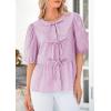imagePRETTYGARDEN Womens Tie Front Striped Shirt 2025 Summer Trendy Fashion Cute Babydoll Tops Peplum Puffy Sleeve BlousePurple Red