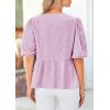 imagePRETTYGARDEN Womens Tie Front Striped Shirt 2025 Summer Trendy Fashion Cute Babydoll Tops Peplum Puffy Sleeve BlousePurple Red