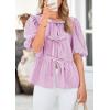 imagePRETTYGARDEN Womens Tie Front Striped Shirt 2025 Summer Trendy Fashion Cute Babydoll Tops Peplum Puffy Sleeve BlousePurple Red