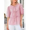 imagePRETTYGARDEN Womens Tie Front Striped Shirt 2025 Summer Trendy Fashion Cute Babydoll Tops Peplum Puffy Sleeve BlouseRed