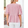 imagePRETTYGARDEN Womens Tie Front Striped Shirt 2025 Summer Trendy Fashion Cute Babydoll Tops Peplum Puffy Sleeve BlouseRed