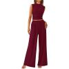 imagePRETTYGARDEN 2 Piece Outfits for Women Summer Matching Lounge Sets Ribbed Knit Crop Tank Tops Wide Leg Pants Travel ClothesWine Red