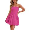 imagePRETTYGARDEN Womens Bubble Mini Dress 2025 Summer Strapless Tube Top Short A Line Sundress Trendy Casual Smocked DressesRose Red