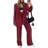 imagePRETTYGARDEN Womens Fall Spring 2 Piece Blazer Outfits Business Casual Oversized Jacket Wide Leg Work Pants Dressy Suit SetWine Red