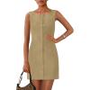 imagePRETTYGARDEN Work Dresses for Women 2025 Spring Business Formal Short Dress Sleeveless Button Down Elegant Office OutfitsKhaki