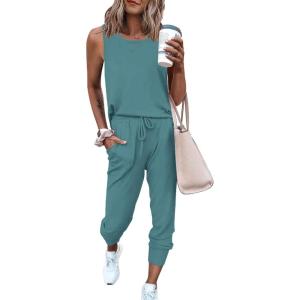 imagePRETTYGARDEN Womens Two Piece Outfit Sets Casual Summer Sleeveless Crewneck Tops and Sweatpants Active Tracksuit Lounge WearGrey Green