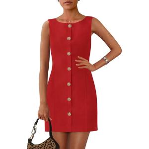 imagePRETTYGARDEN Work Dresses for Women 2025 Spring Business Formal Short Dress Sleeveless Button Down Elegant Office OutfitsRed