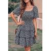 imagePRETTYGARDEN Womens 2025 Floral Summer Short Dress Square Neck Short Sleeve Tiered Ruffle Boho Swing DressesBlack
