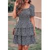 imagePRETTYGARDEN Womens 2025 Floral Summer Short Dress Square Neck Short Sleeve Tiered Ruffle Boho Swing DressesBlack