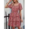 imagePRETTYGARDEN Womens 2025 Floral Summer Short Dress Square Neck Short Sleeve Tiered Ruffle Boho Swing DressesBlack Orange Floral