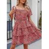 imagePRETTYGARDEN Womens 2025 Floral Summer Short Dress Square Neck Short Sleeve Tiered Ruffle Boho Swing DressesBlack Orange Floral