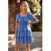 imagePRETTYGARDEN Womens 2025 Floral Summer Short Dress Square Neck Short Sleeve Tiered Ruffle Boho Swing DressesBlue