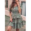 imagePRETTYGARDEN Womens 2025 Floral Summer Short Dress Square Neck Short Sleeve Tiered Ruffle Boho Swing DressesDark Green