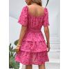 imagePRETTYGARDEN Womens 2025 Floral Summer Short Dress Square Neck Short Sleeve Tiered Ruffle Boho Swing DressesRed Floral