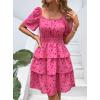 imagePRETTYGARDEN Womens 2025 Floral Summer Short Dress Square Neck Short Sleeve Tiered Ruffle Boho Swing DressesRed Floral