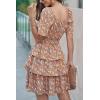 imagePRETTYGARDEN Womens 2025 Floral Summer Short Dress Square Neck Short Sleeve Tiered Ruffle Boho Swing DressesTurmeric