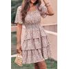 imagePRETTYGARDEN Womens 2025 Floral Summer Short Dress Square Neck Short Sleeve Tiered Ruffle Boho Swing DressesWhite