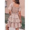 imagePRETTYGARDEN Womens 2025 Floral Summer Short Dress Square Neck Short Sleeve Tiered Ruffle Boho Swing DressesWhite